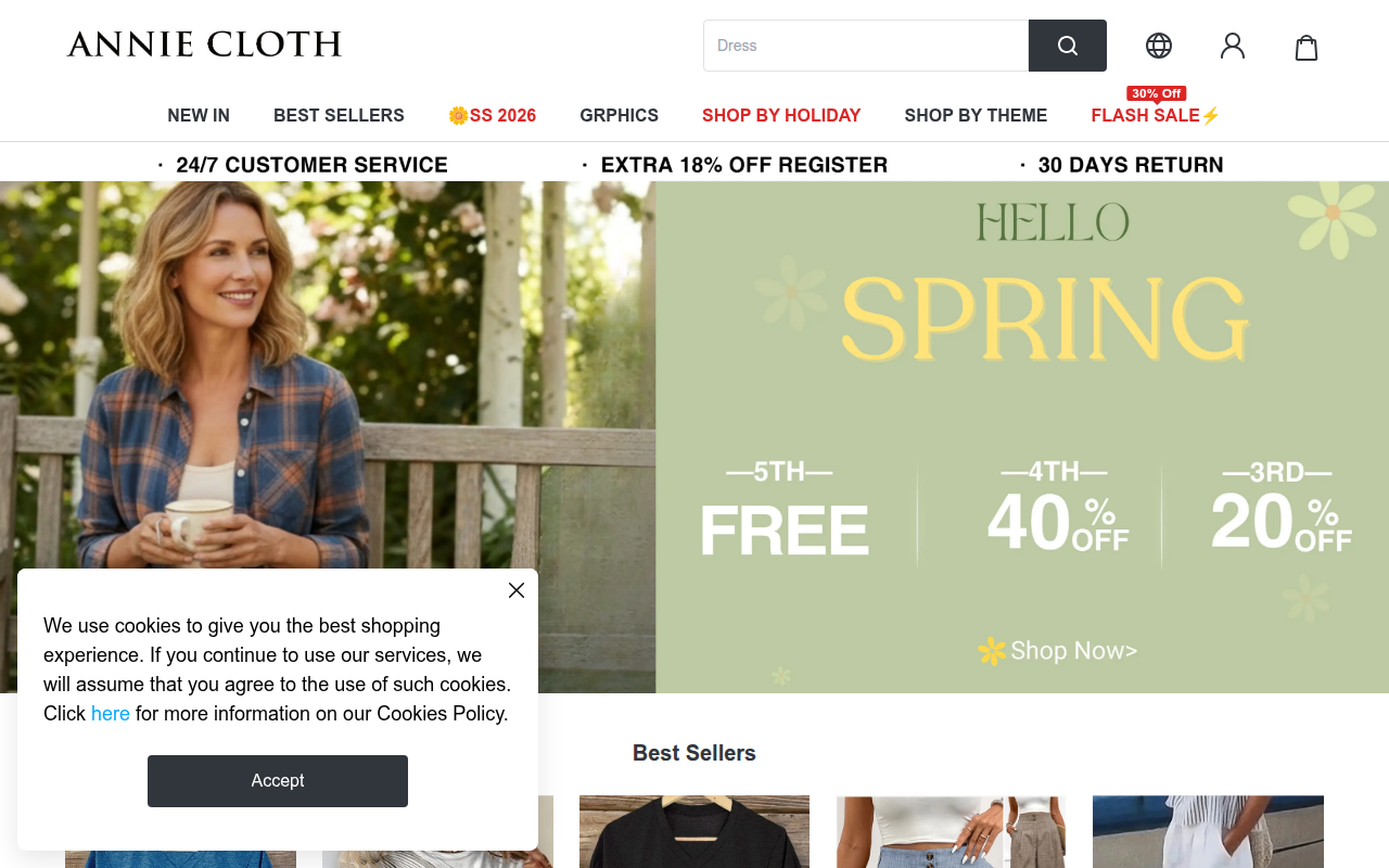 Screenshot van anniecloth.com