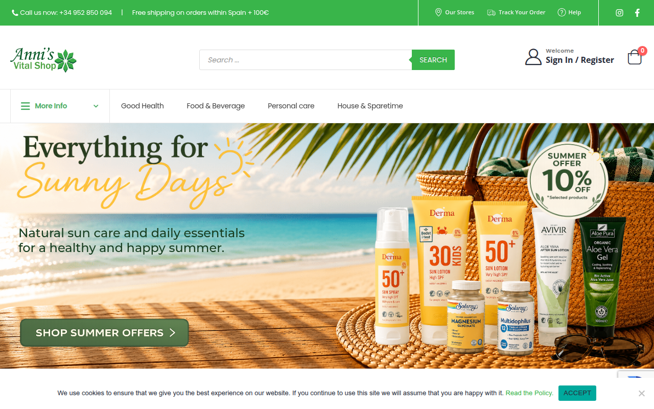 Screenshot van annisvitalshop.com