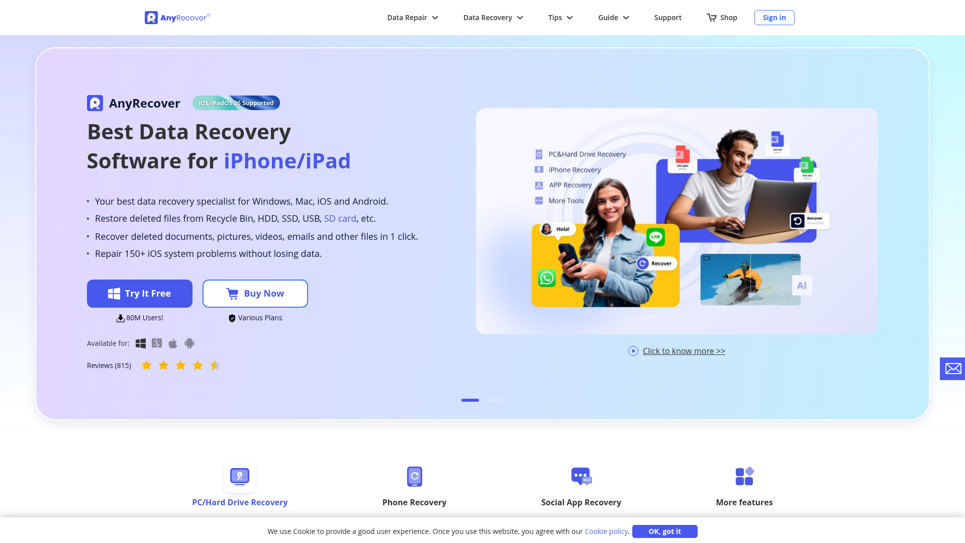 Screenshot van anyrecover.com