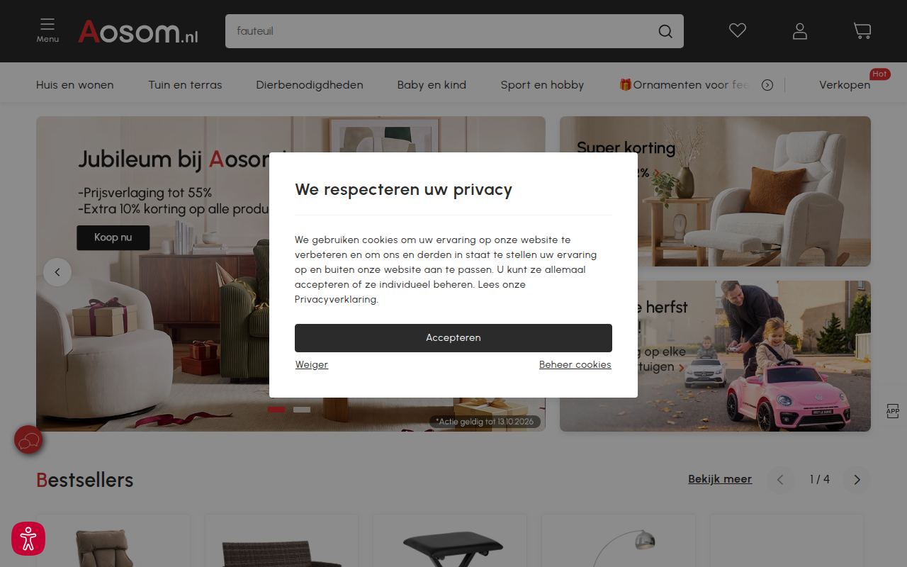 Screenshot van aosom.nl
