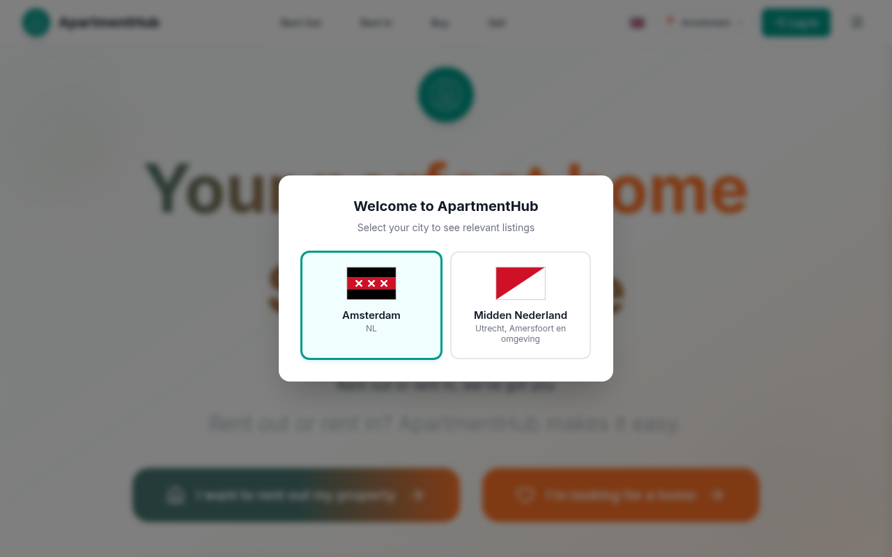 Screenshot van apartmenthub.nl