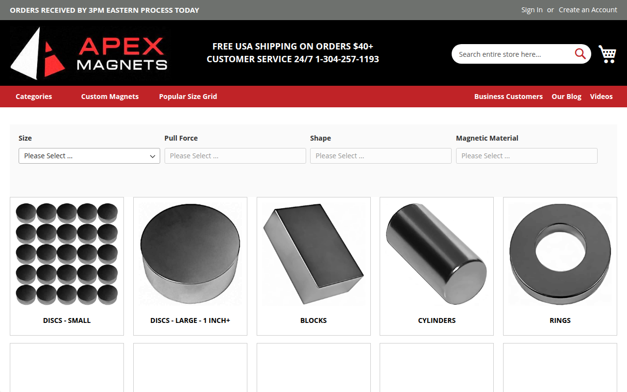 Screenshot van apexmagnets.com