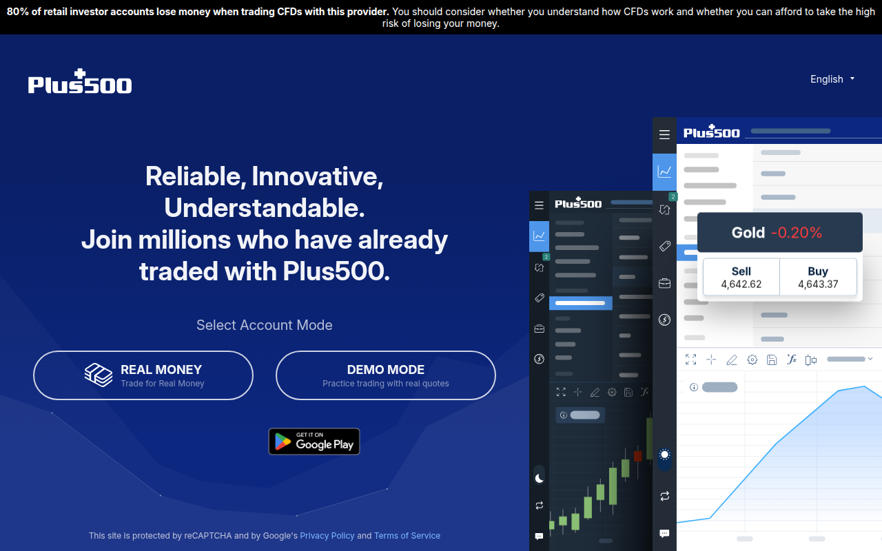 Screenshot van app.plus500.com