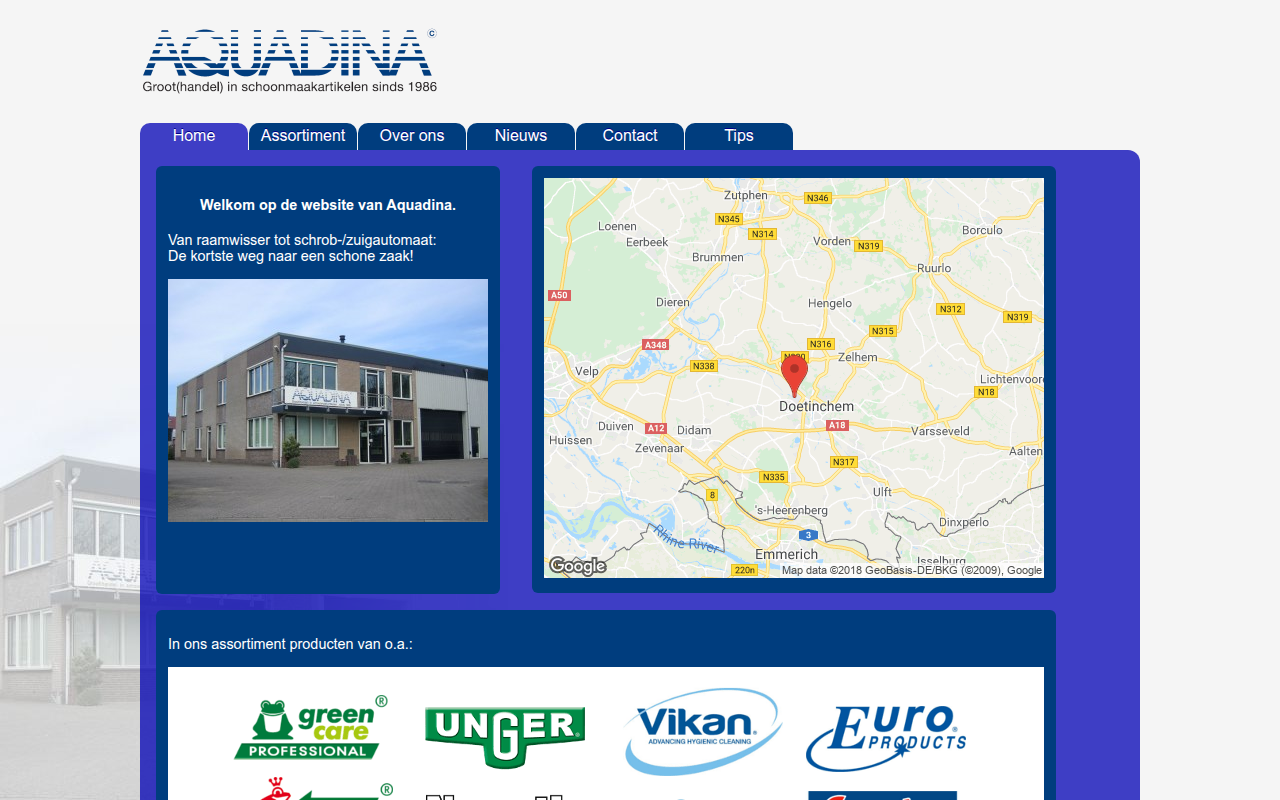 Screenshot van aquadina.nl