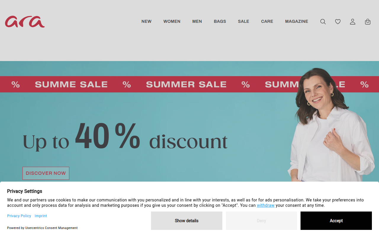 Screenshot van ara-shoes.com