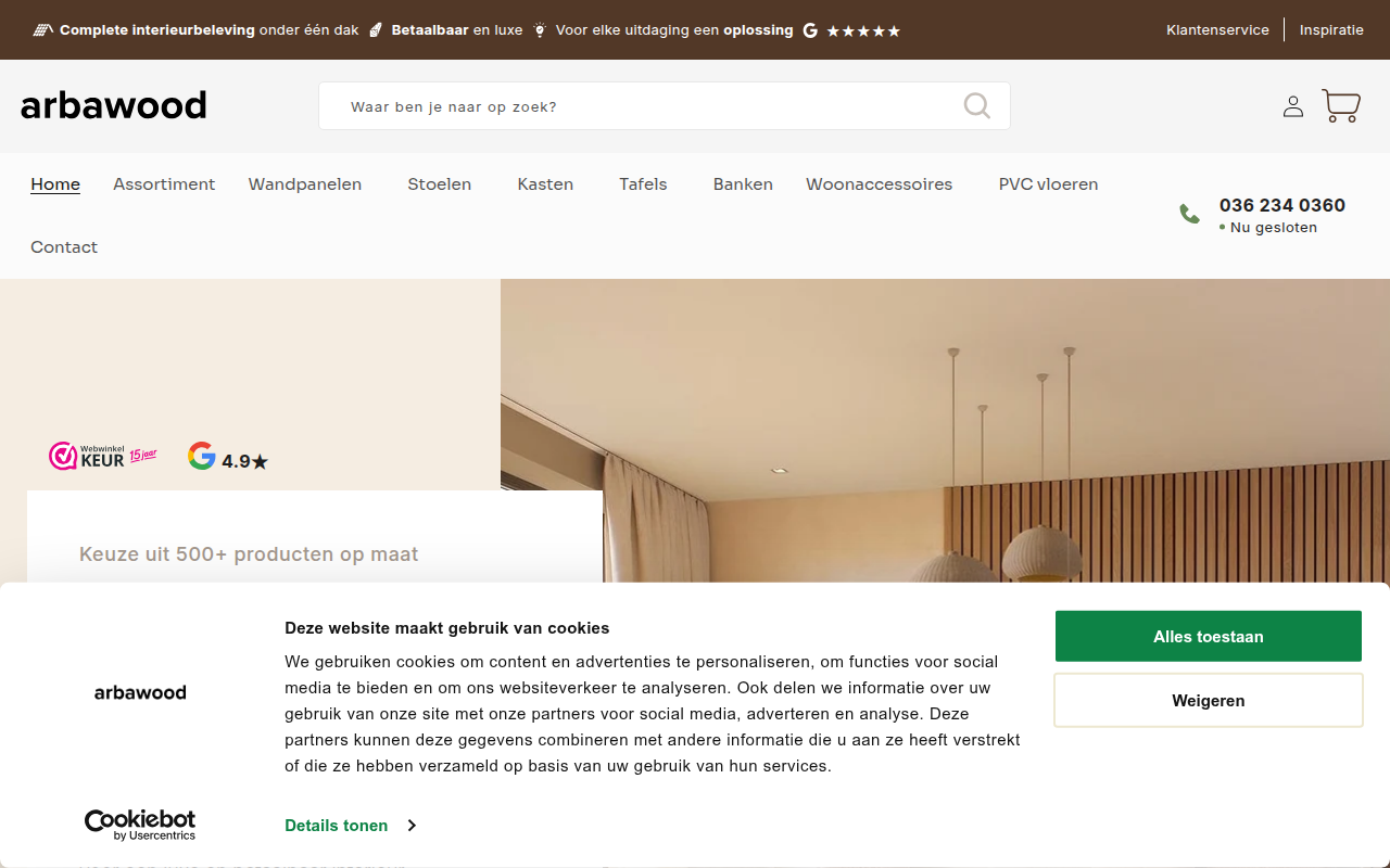 Screenshot van arbawood.nl