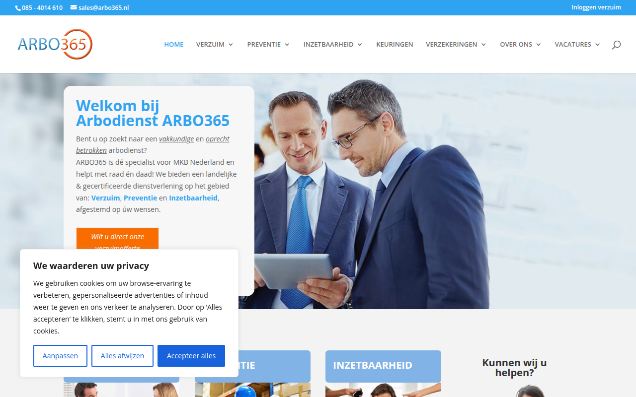 Screenshot van arbo365.nl