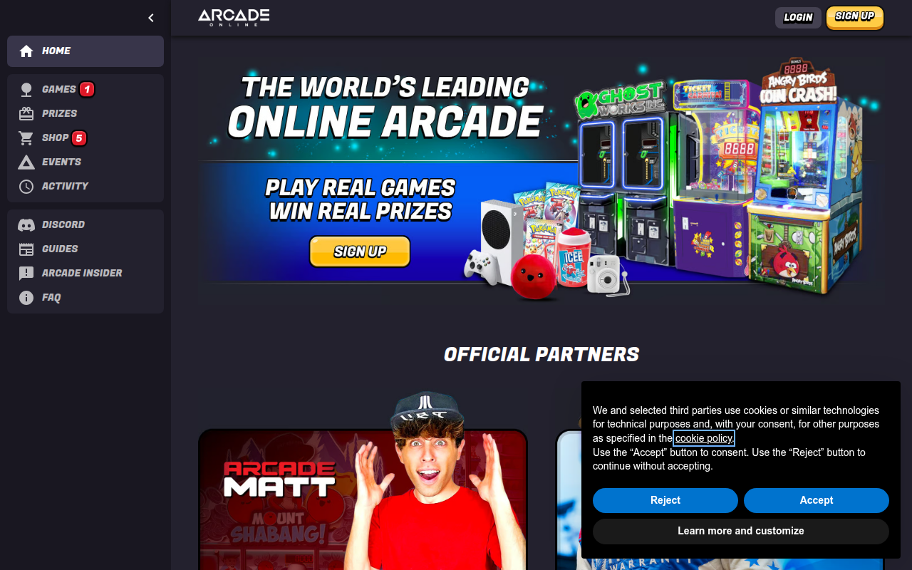 Screenshot van arcade.online