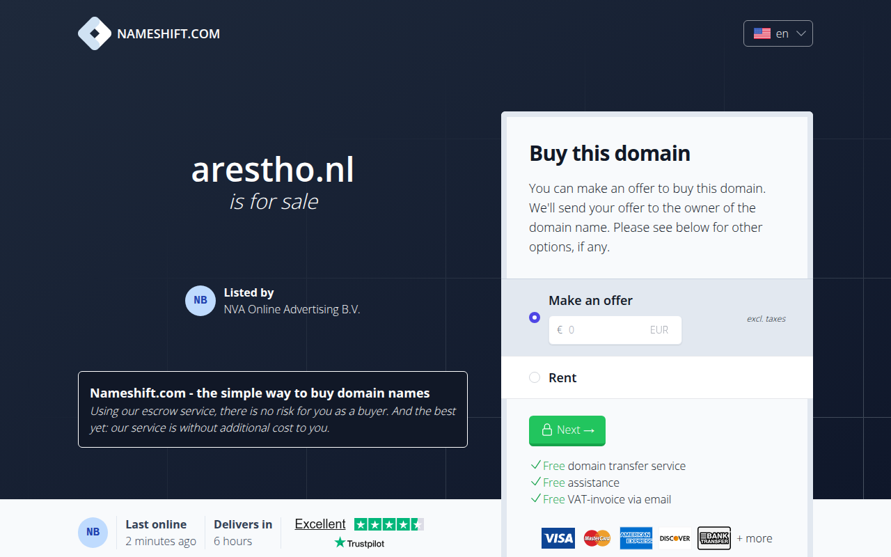 Screenshot van arestho.nl