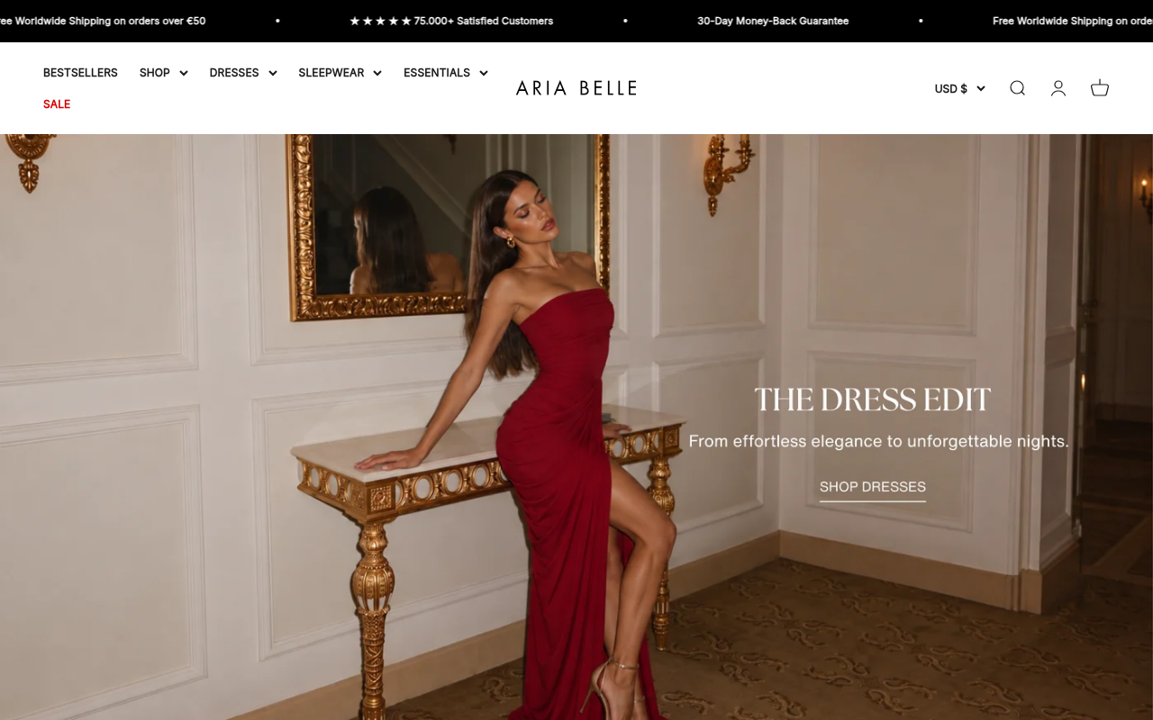Screenshot van ariabellestore.com