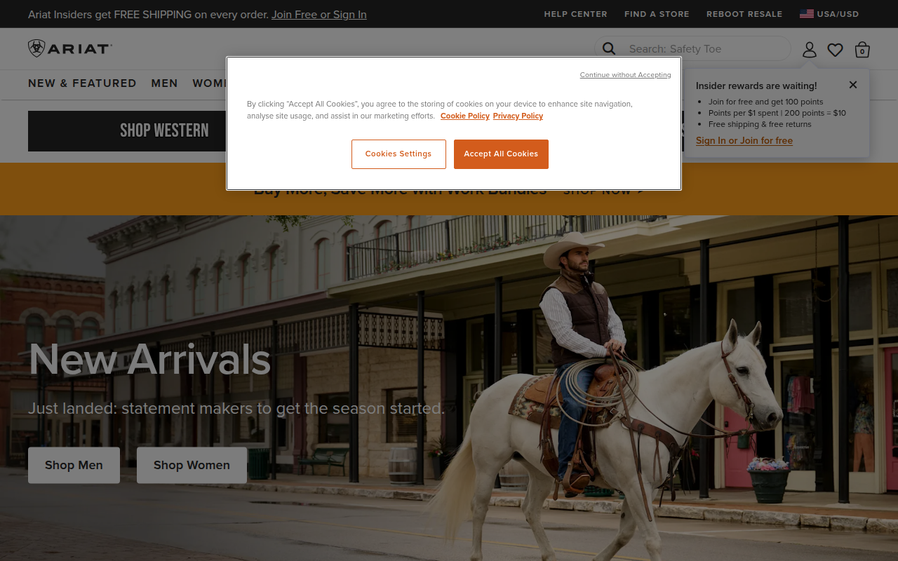 Screenshot van ariat.com