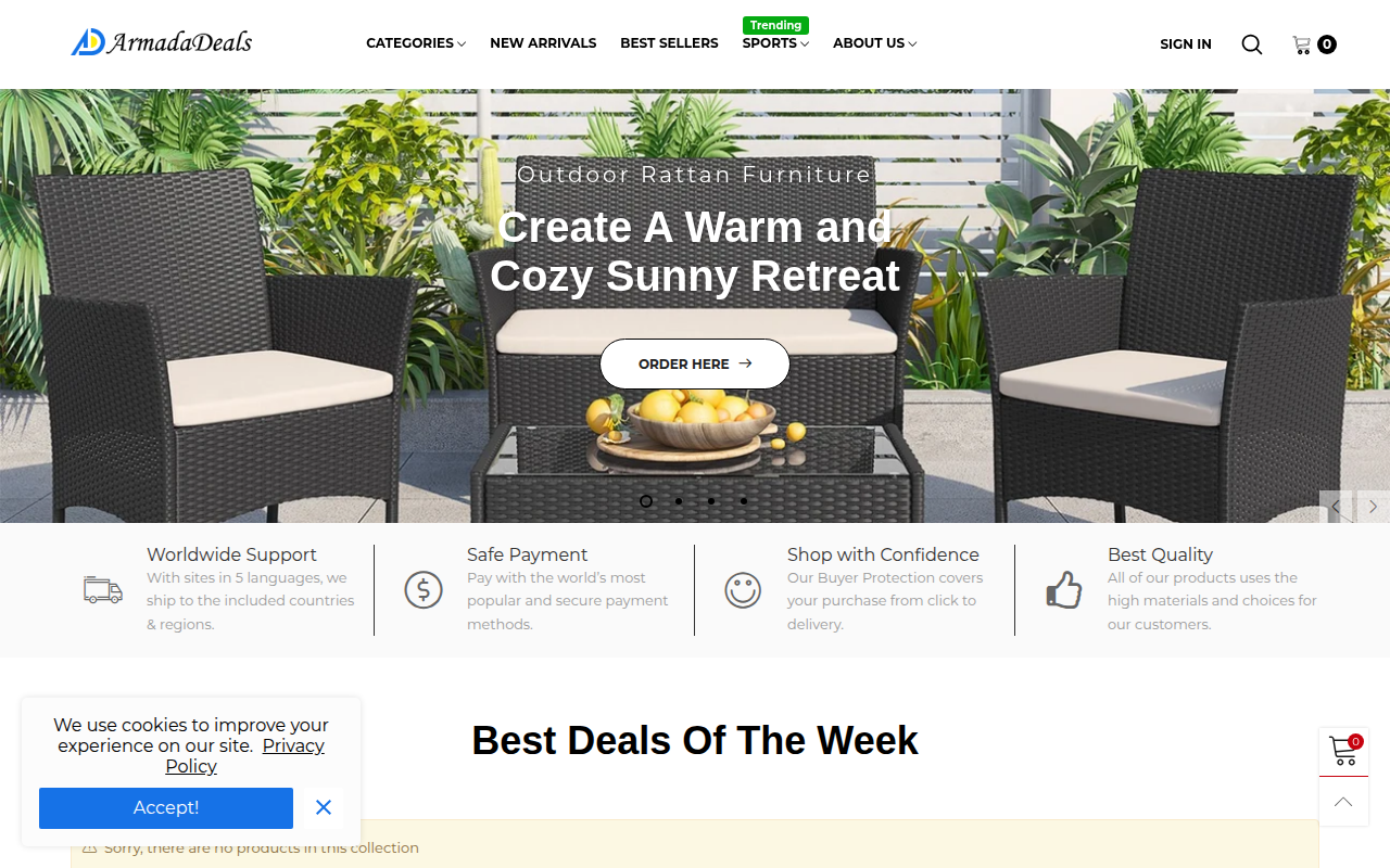 Screenshot van armadadeals.com