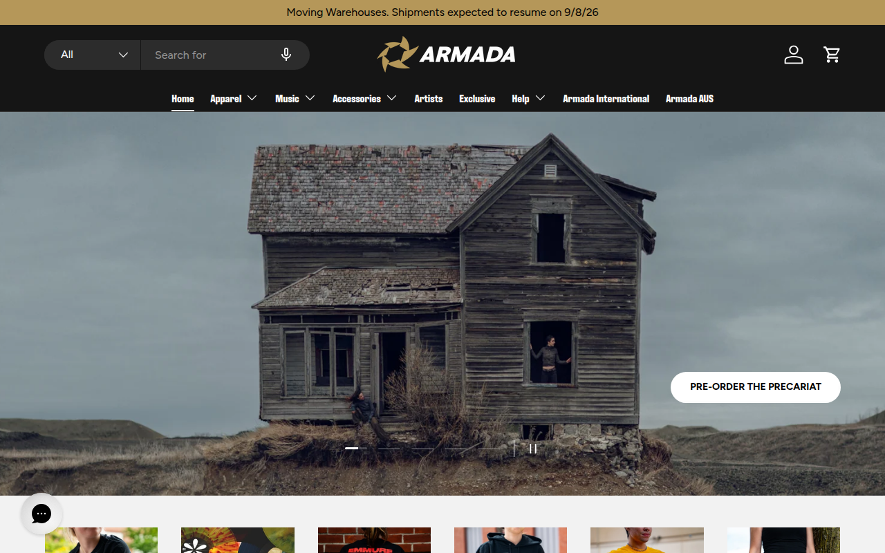 Screenshot van armadamerch.com