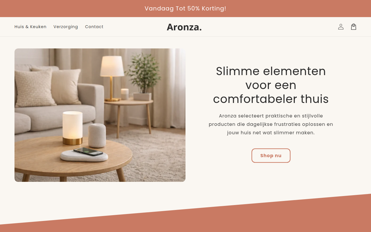 Screenshot van aronza.nl