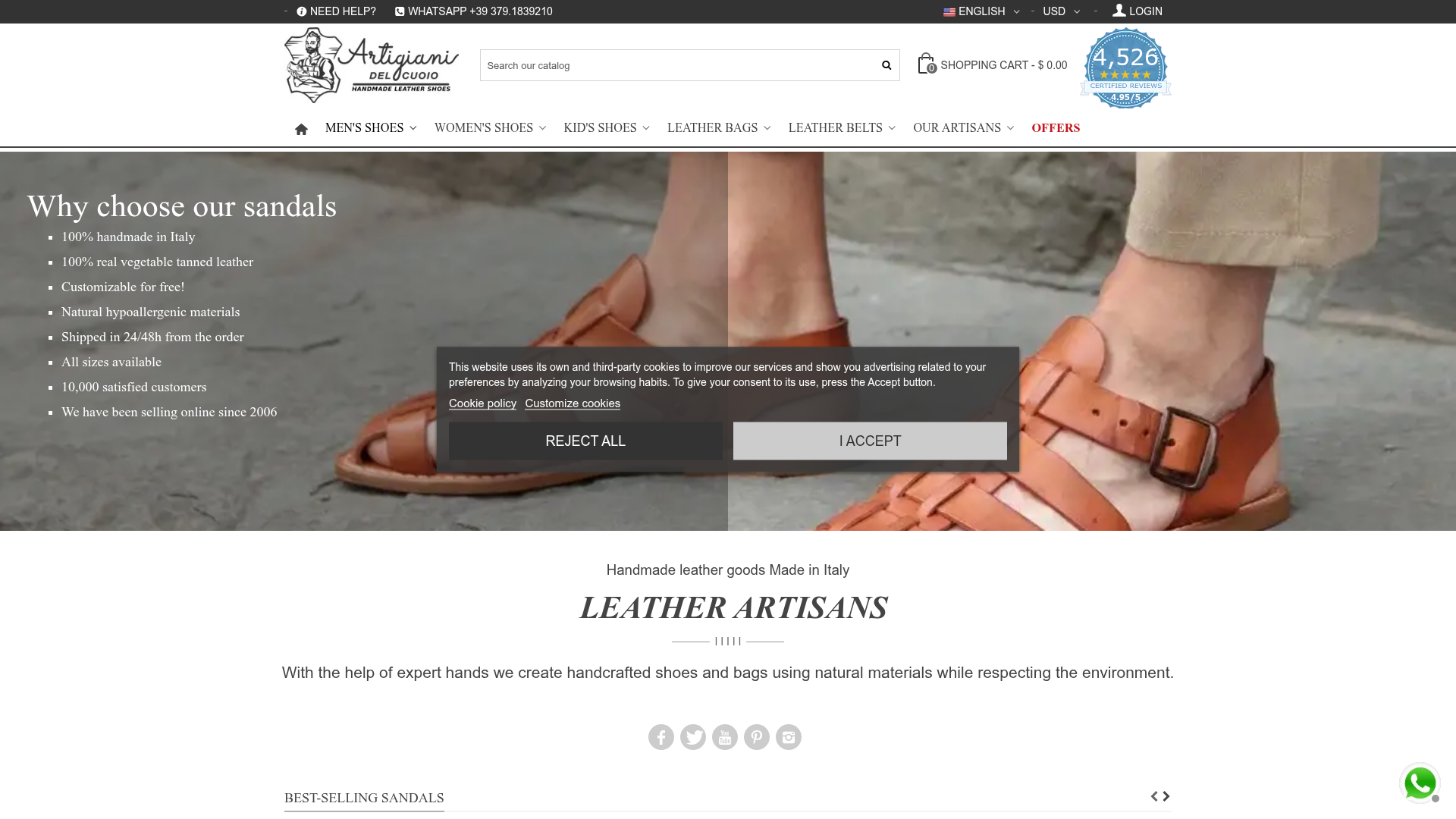 Screenshot van Handmade sandals and shoes Made in Italy | Leather Artisans