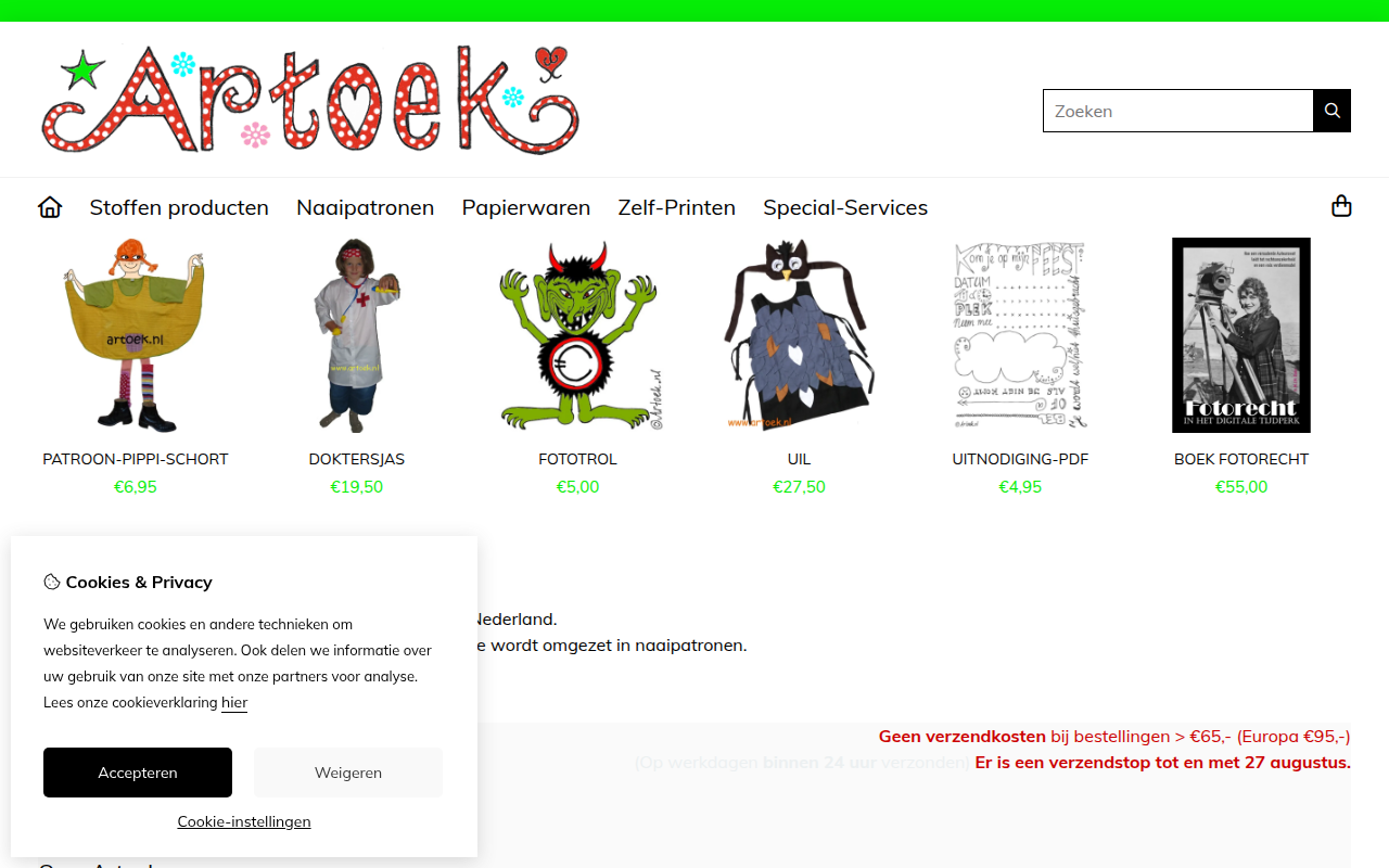 Screenshot van artoek.nl