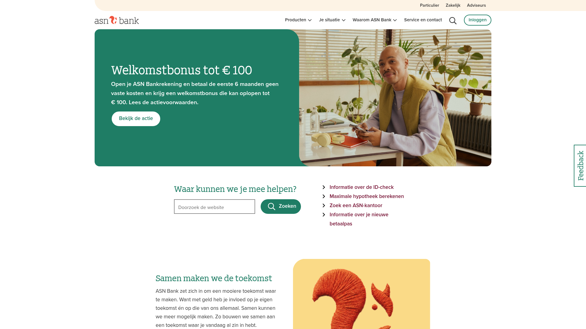 Screenshot van asnbank.nl