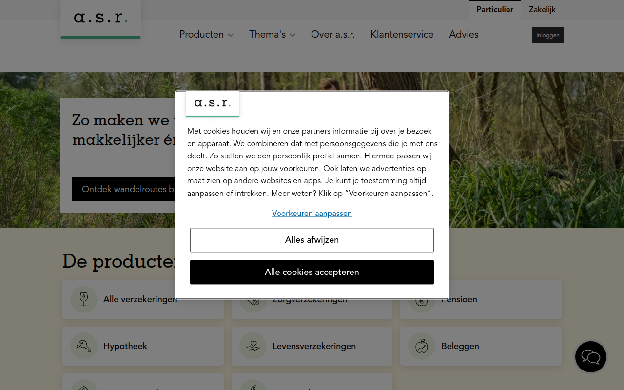 Screenshot van asr.nl