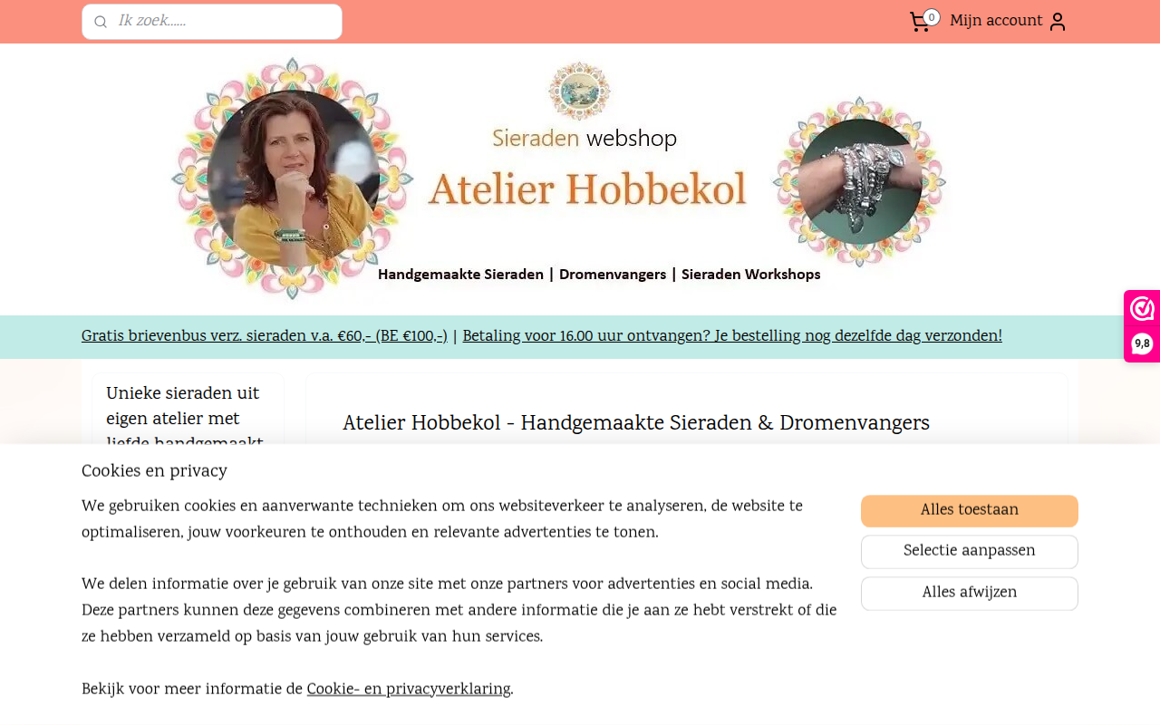 Screenshot van atelierhobbekol.nl