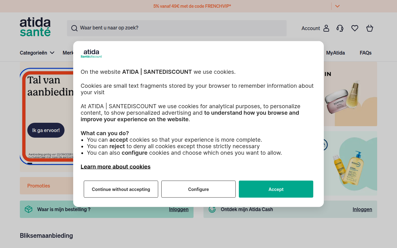 Screenshot van atida.nl