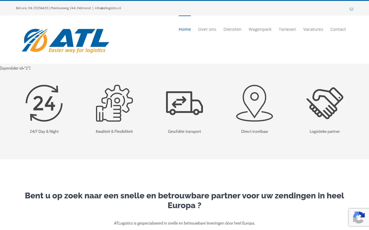 Screenshot van atlogistics.nl