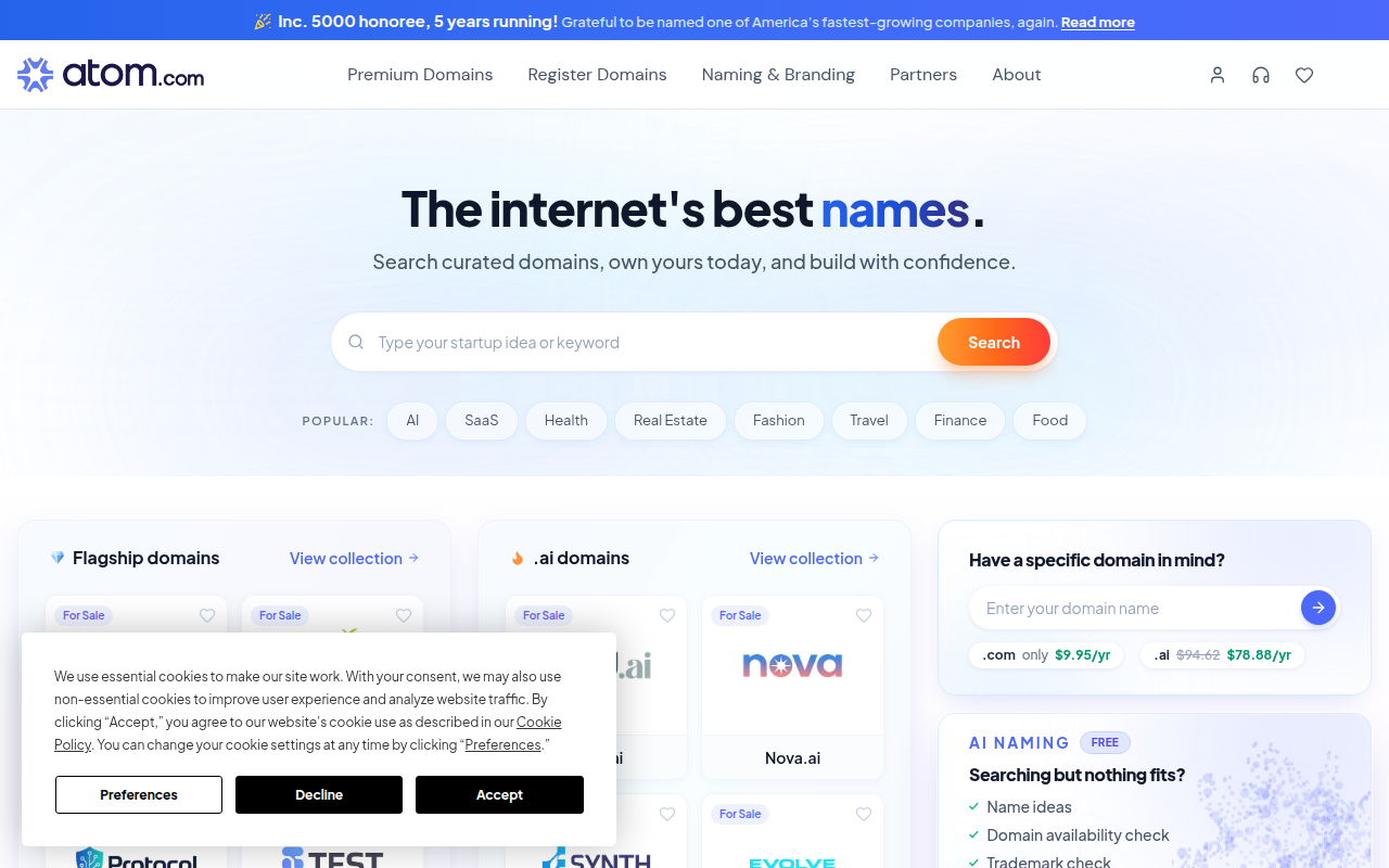 Screenshot van atom.com