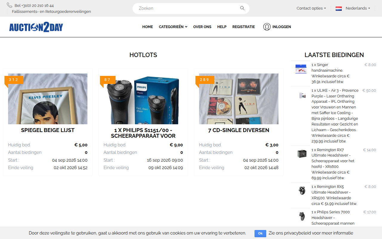 Screenshot van auction2day.nl