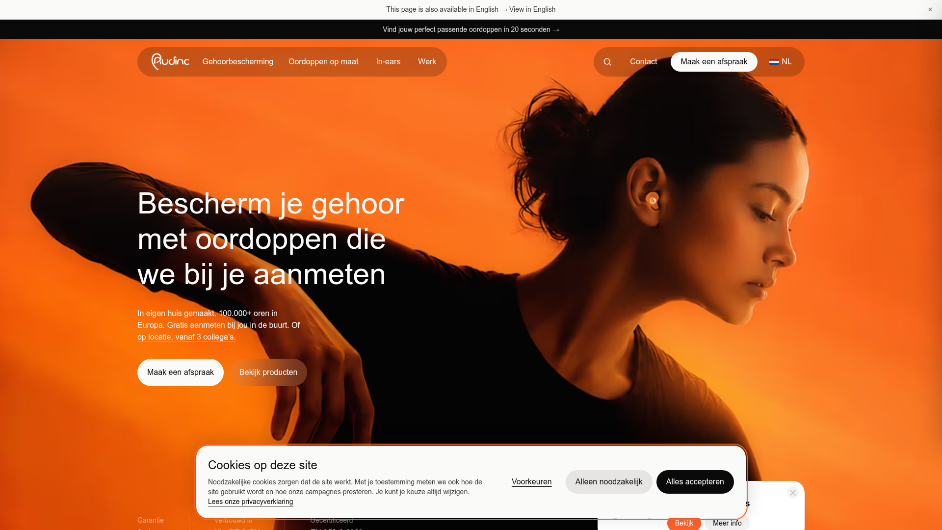 Screenshot van audinc.nl