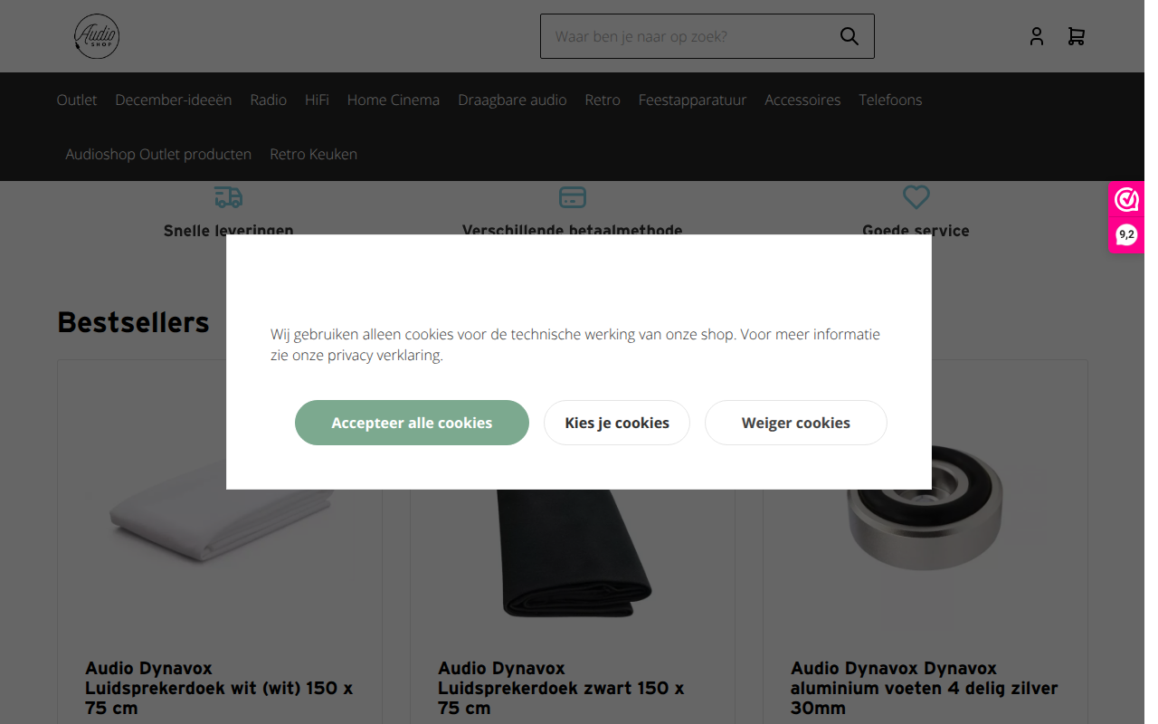 Screenshot van audioshop.nl