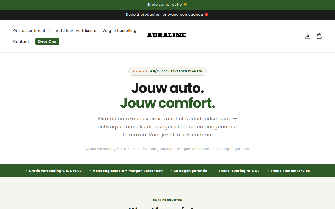 Screenshot van auraline.nl