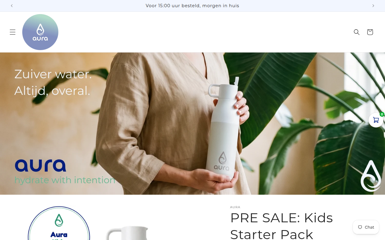 Screenshot van aurawaterbottle.nl