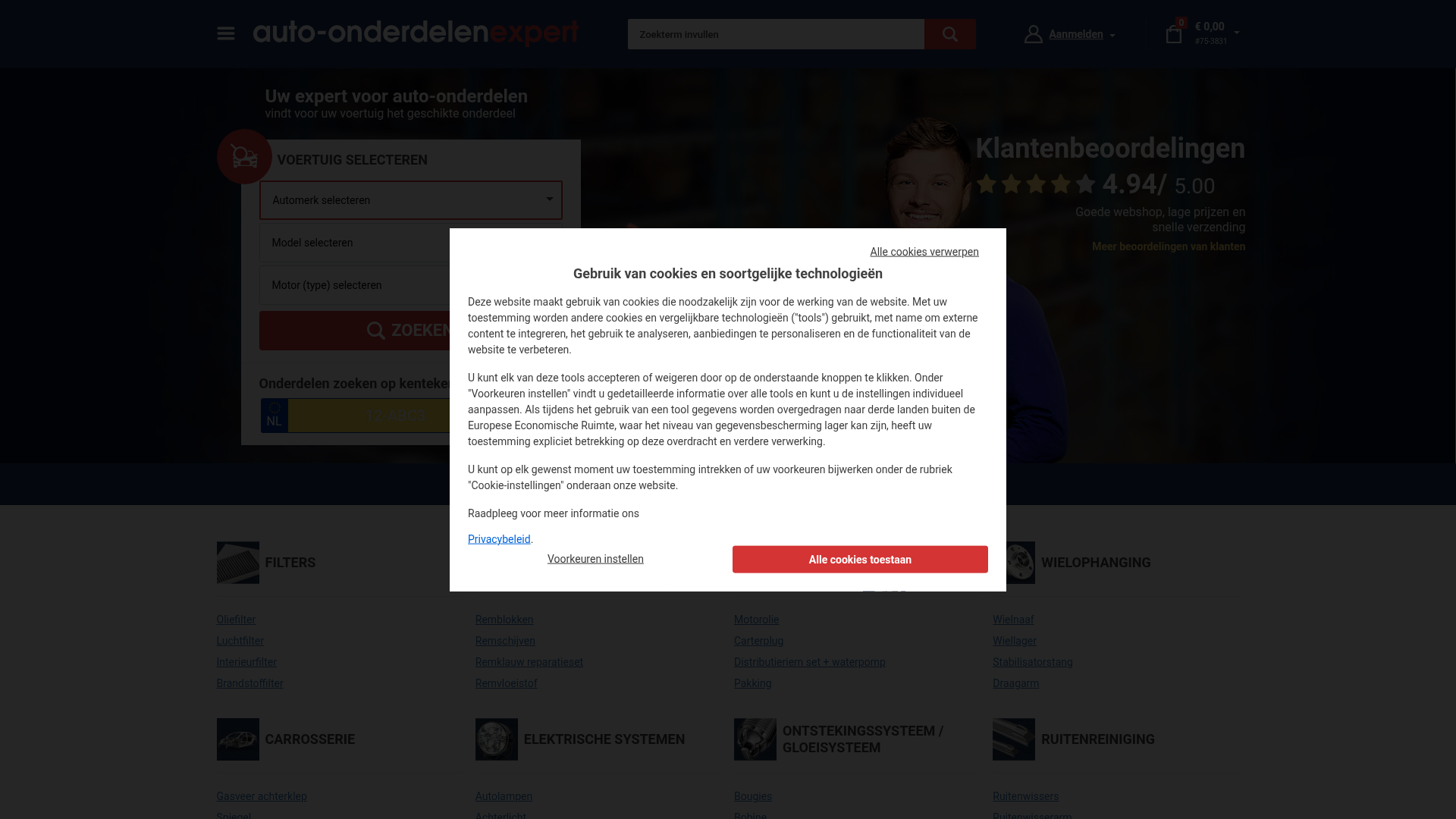 Screenshot van auto-onderdelenexpert.nl