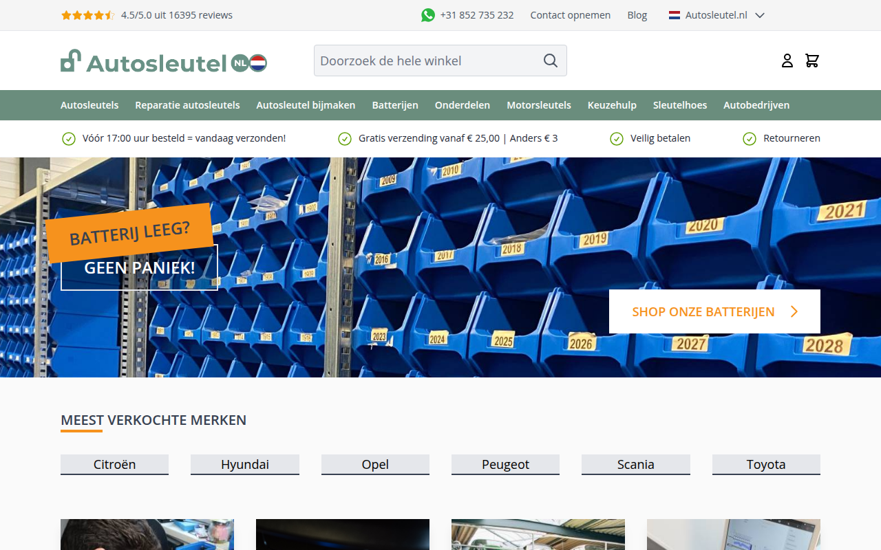 Screenshot van auto-sleutel.nl