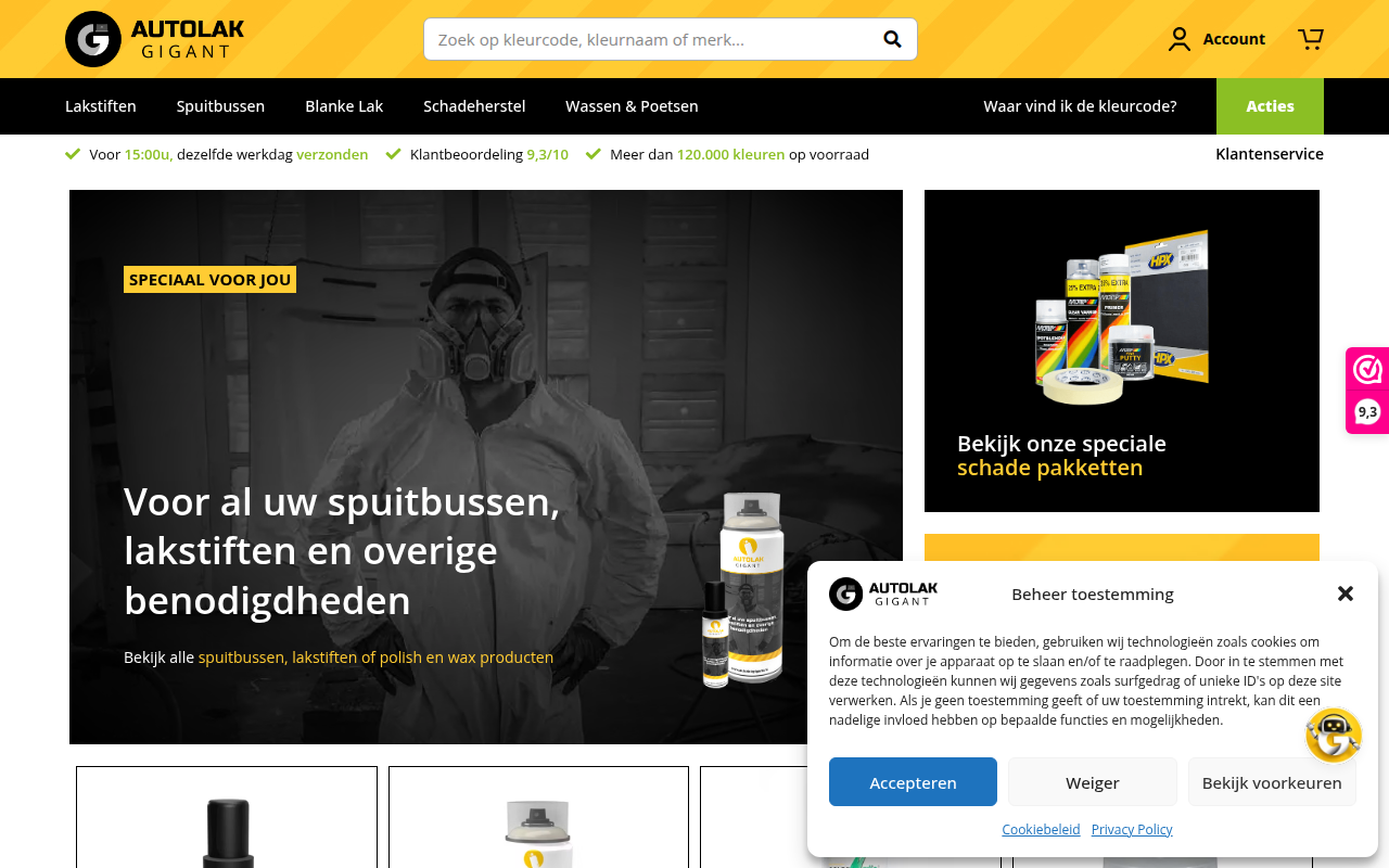 Screenshot van autolakgigant.nl
