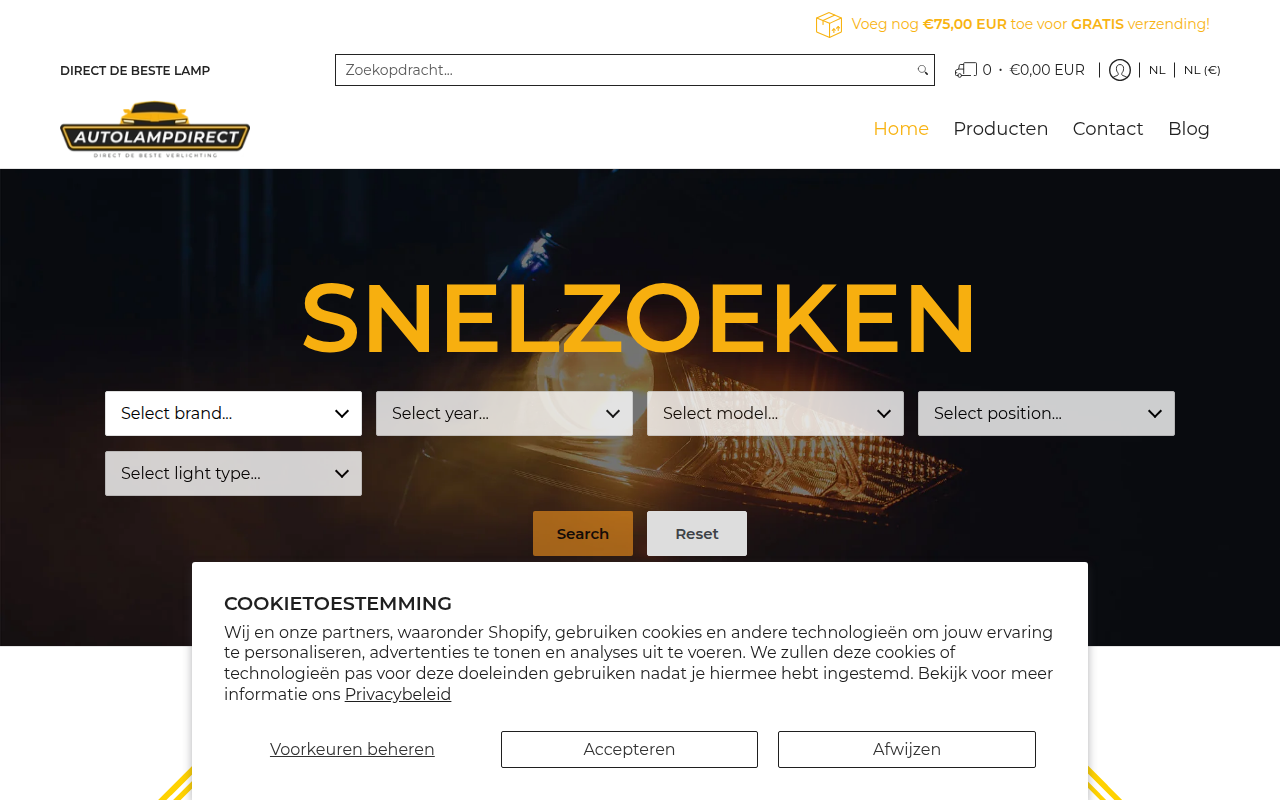 Screenshot van autolampdirect.nl
