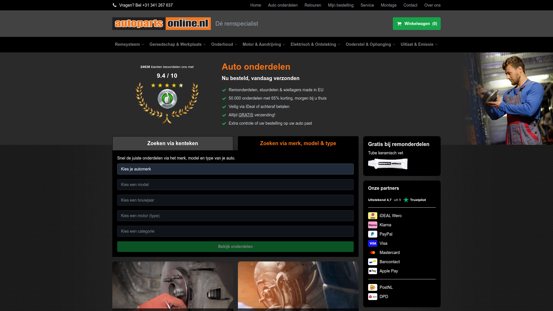 Screenshot van autopartsonline.nl