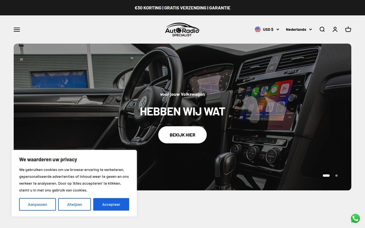 Screenshot van autoradiospecialist.eu