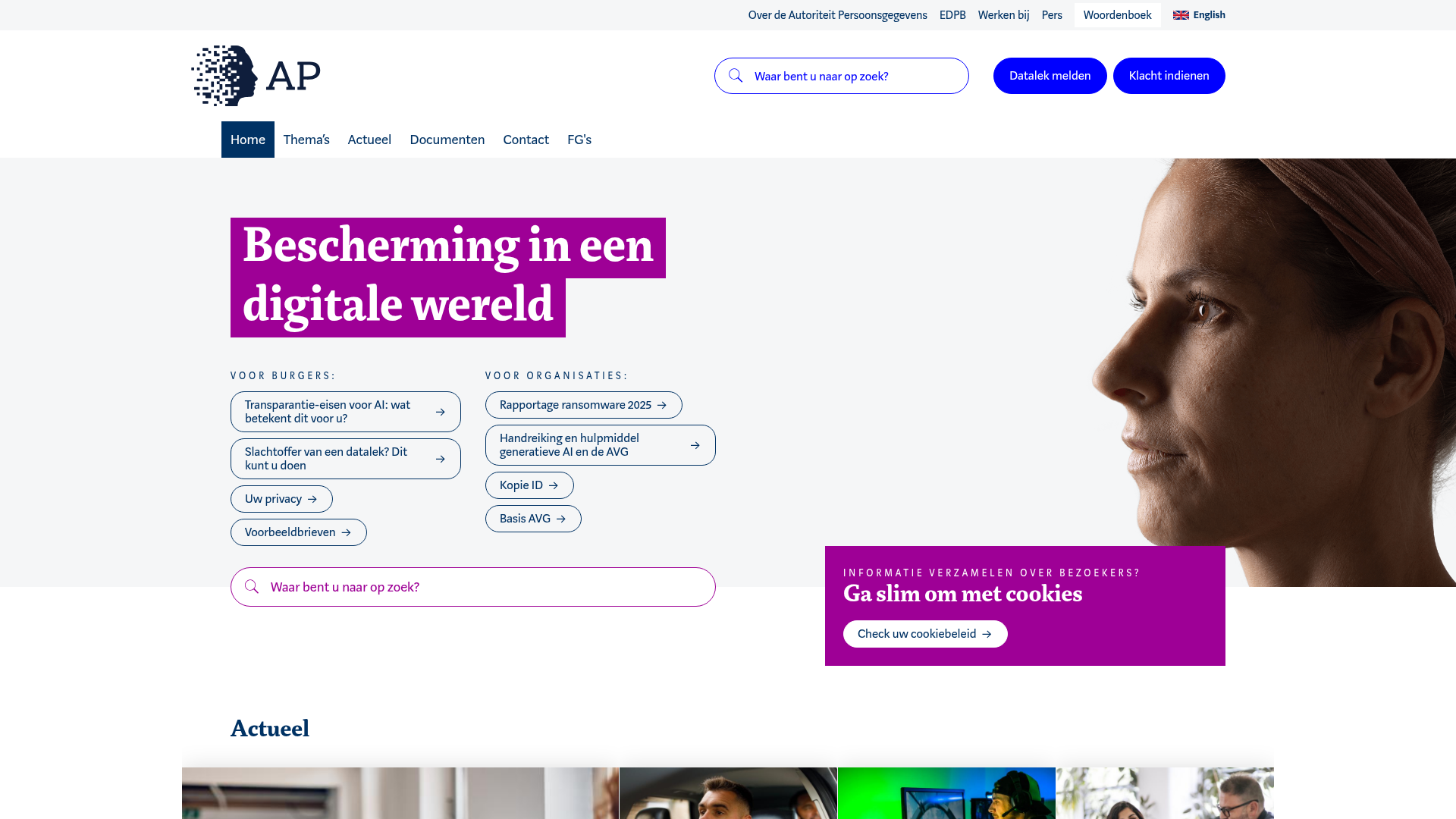 Screenshot van autoriteitpersoonsgegevens.nl