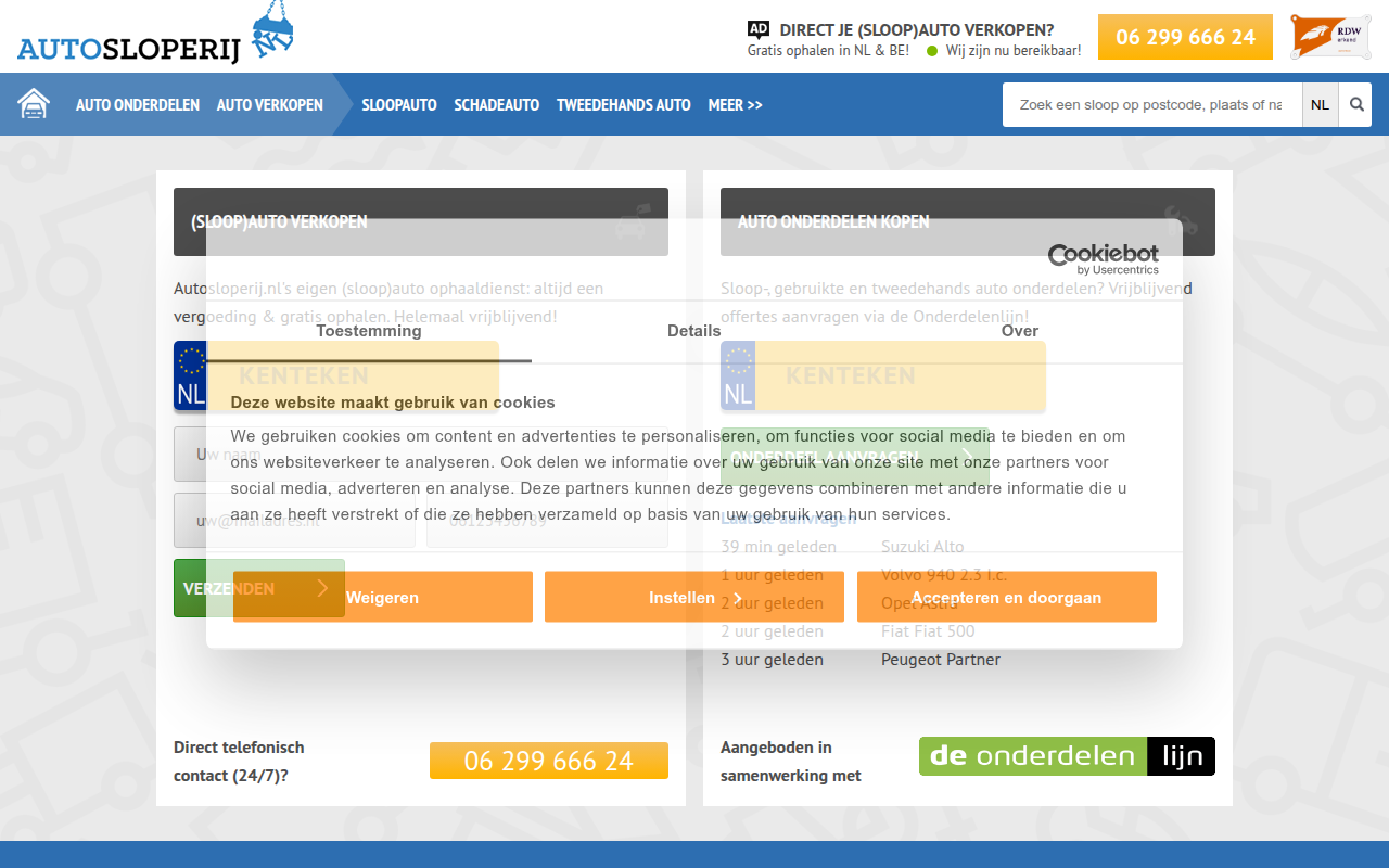 Screenshot van autosloperij.nl