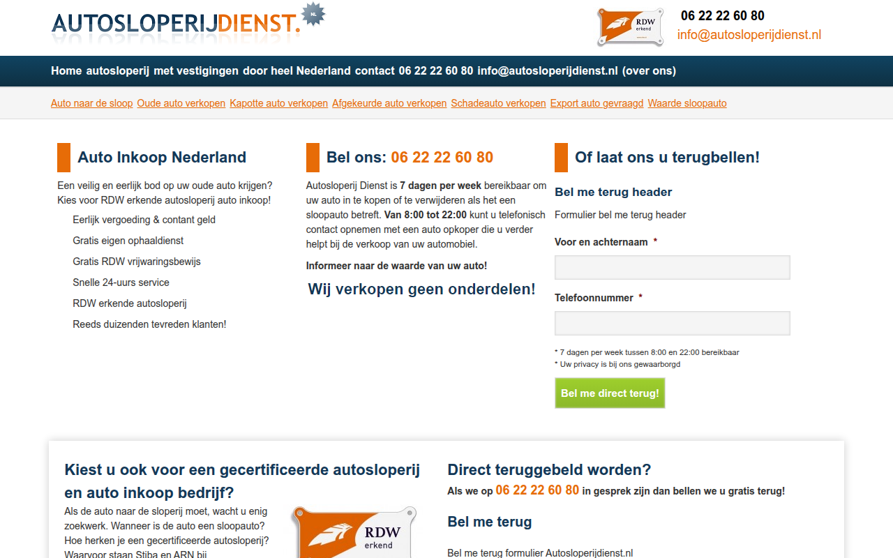 Screenshot van autosloperijdienst.nl