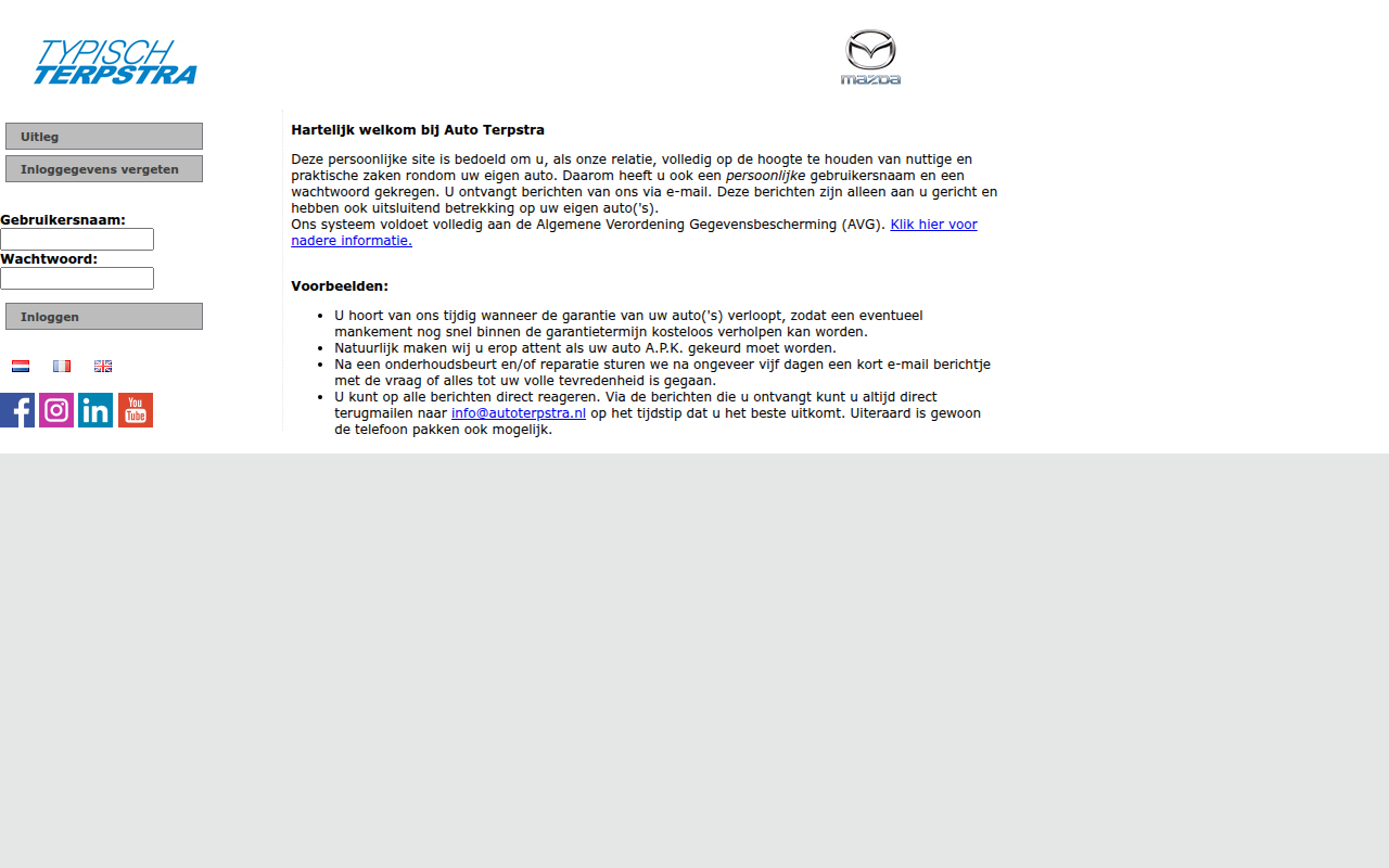Screenshot van autoterpstra.mijnklantensite.nl