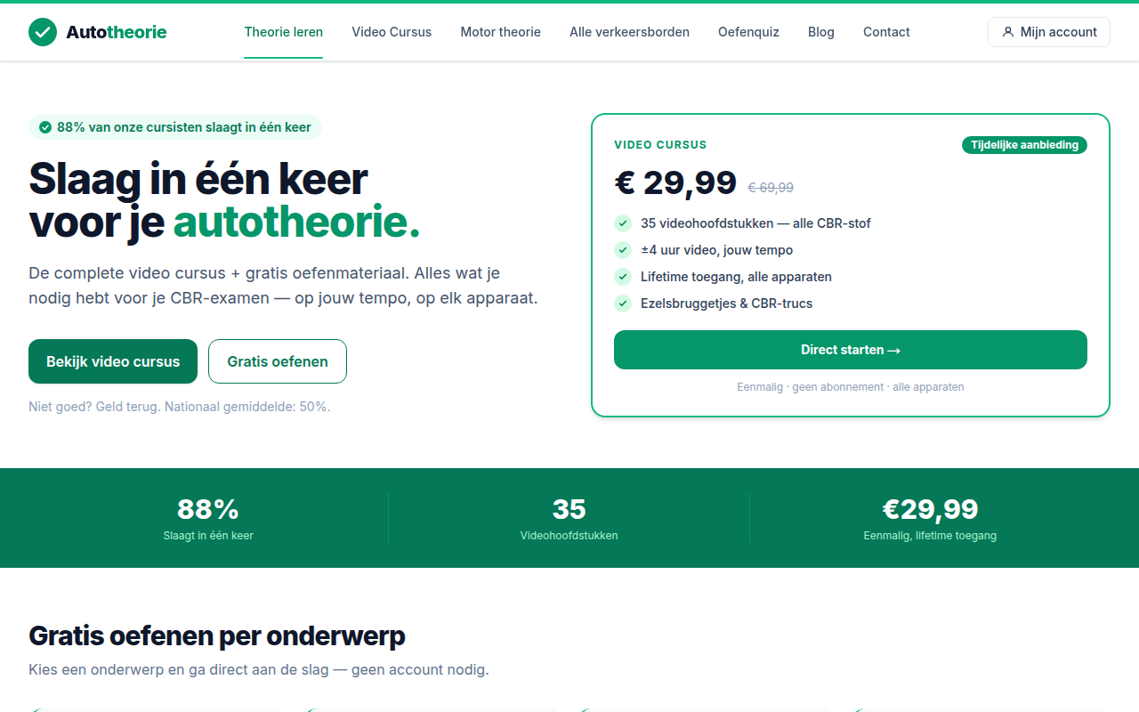 Screenshot van autotheorie.nl