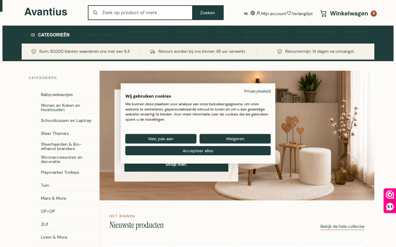 Screenshot van avantius.nl