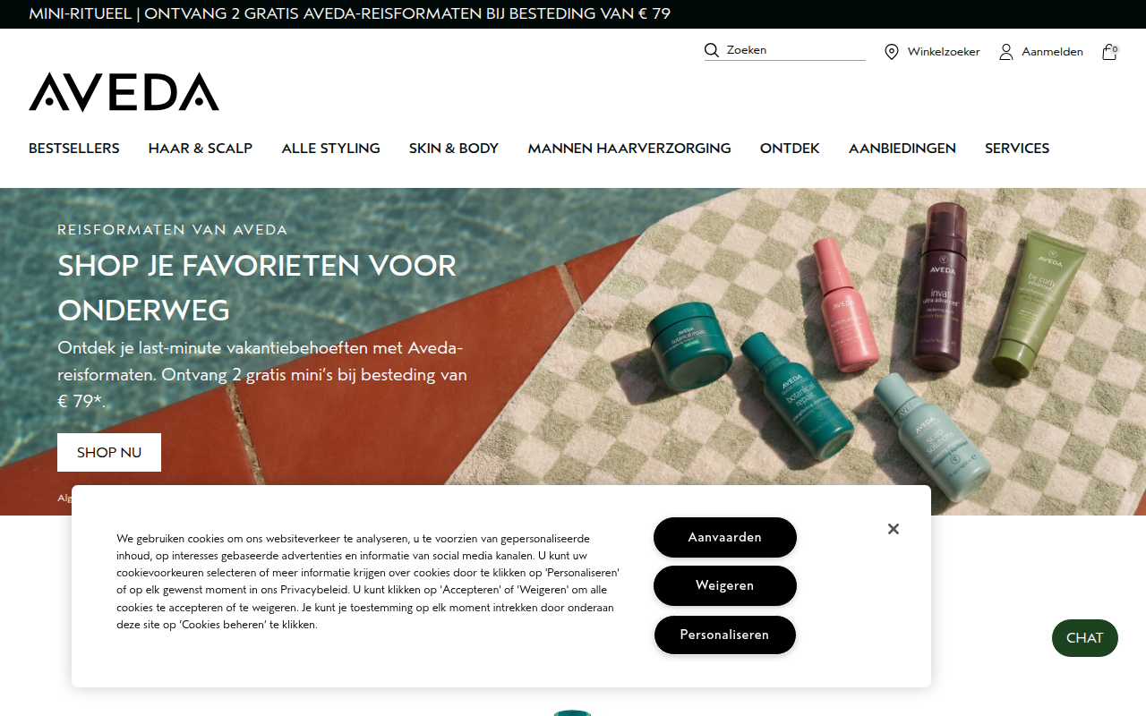 Screenshot van aveda.nl