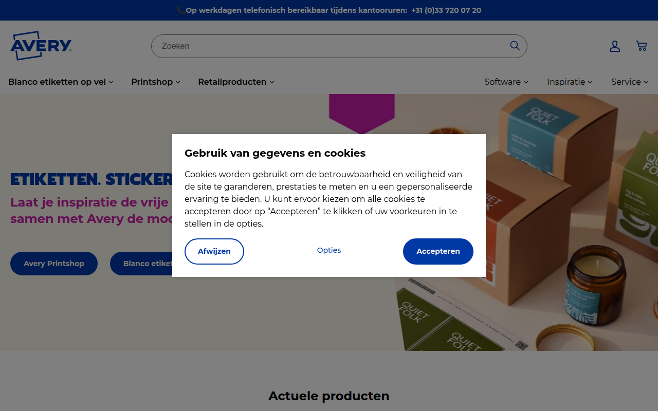 Screenshot van avery.nl