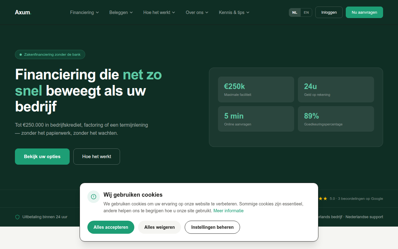 Screenshot van axumfinance.com