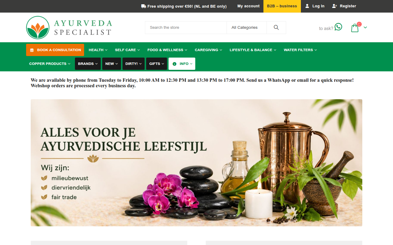 Screenshot van ayurvedaspecialist.nl
