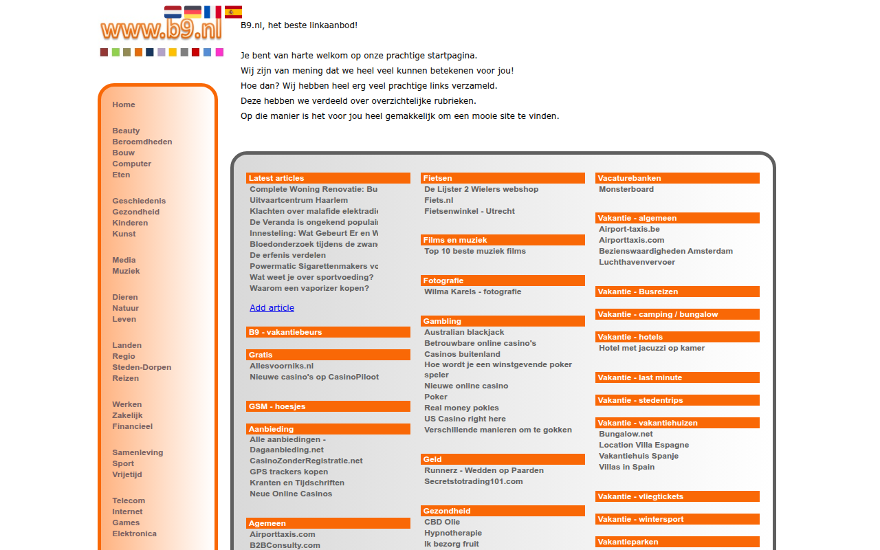 Screenshot van b9.nl