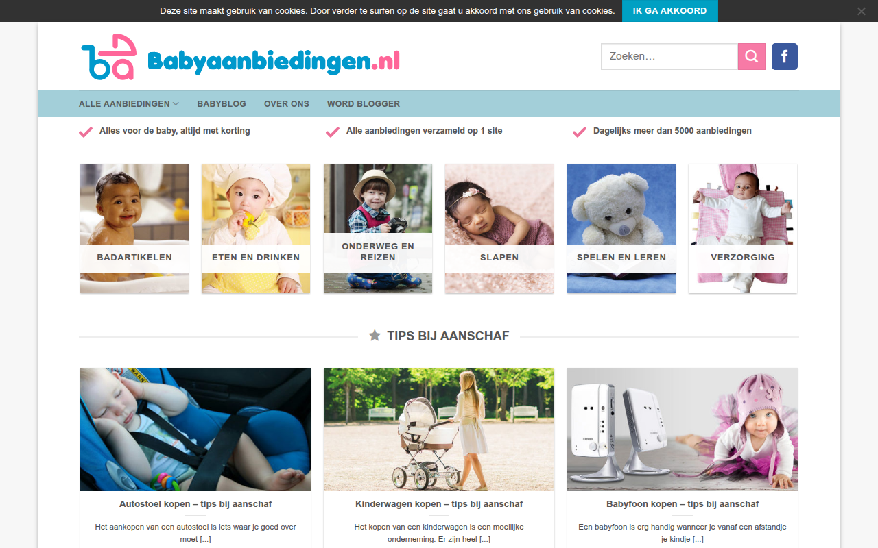 Screenshot van babyaanbiedingen.nl