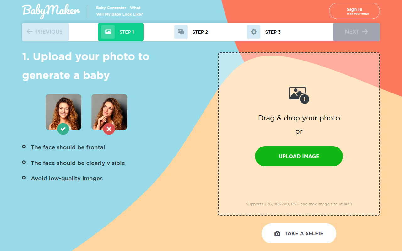 Screenshot van babyfacegenerator.com